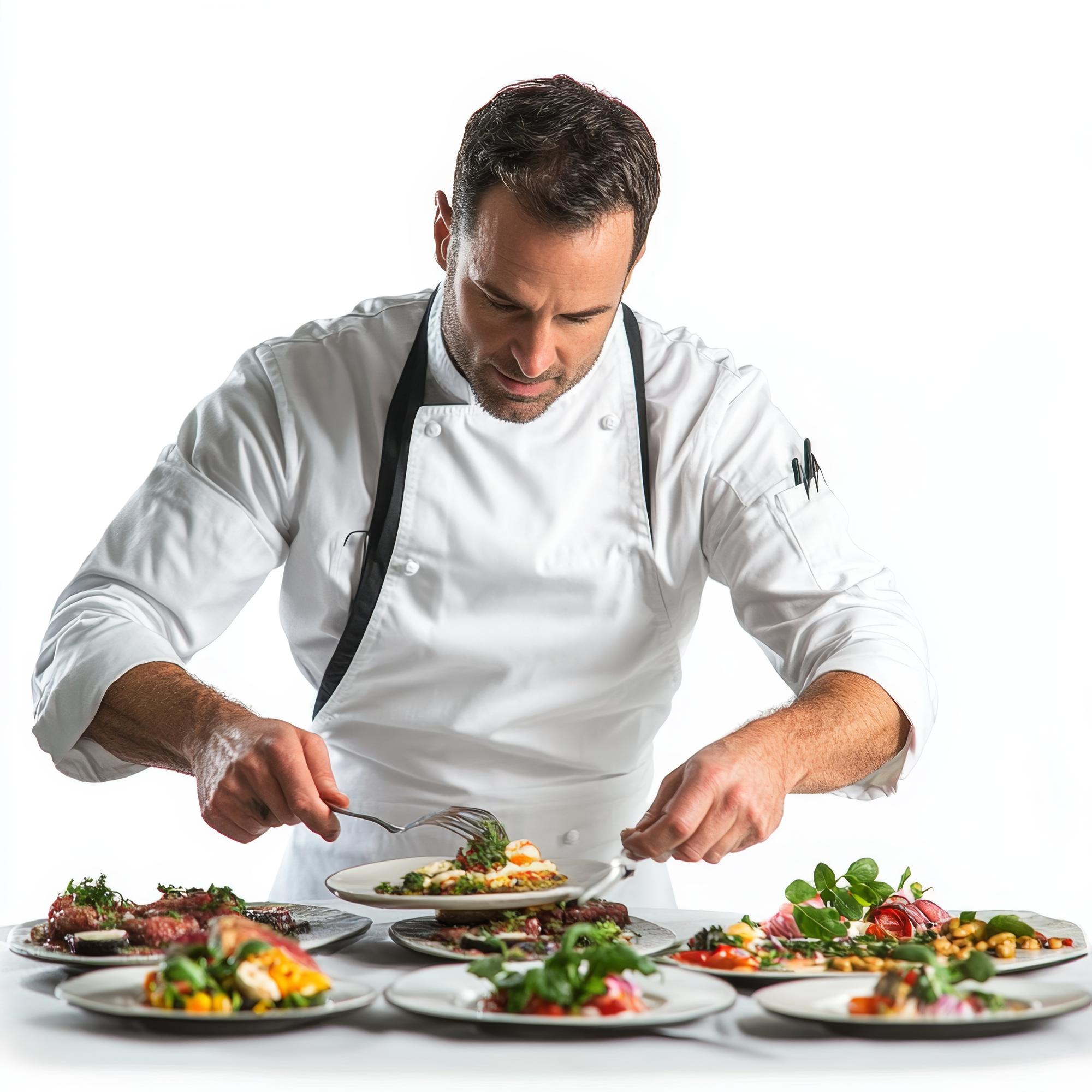 Workshop kitchen with chef and plated dishes