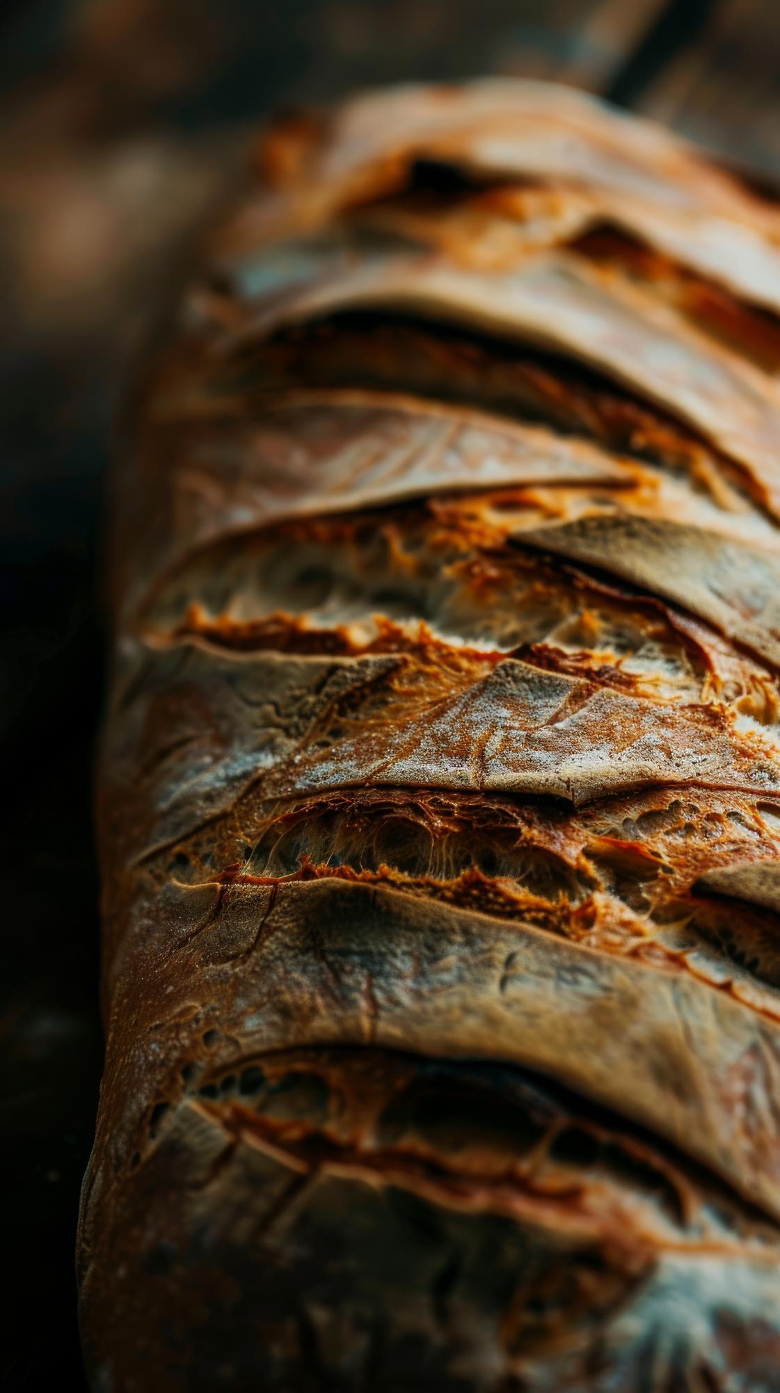 Close-up artisanal bread crust